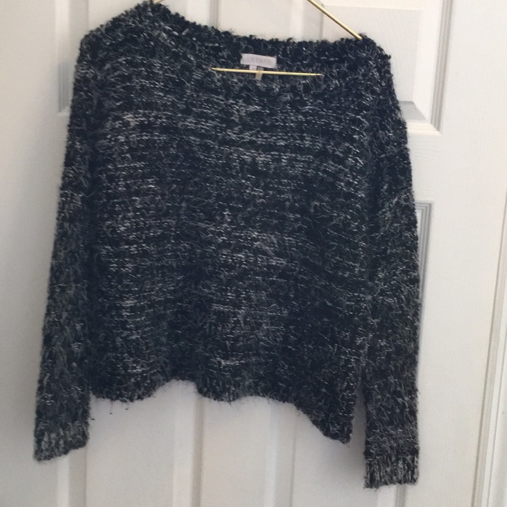 1. State black white gray fuzzy cropped sweater xs